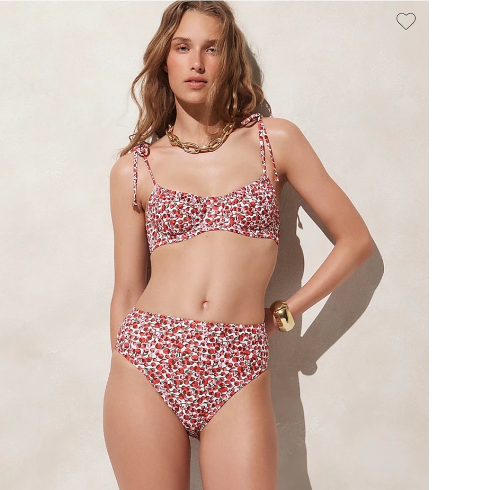 Jcrew Ruched tie-shoulder bikini top in Liberty® Eliza's Red fabric, Size 32B